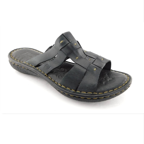 BORN Black Leather Slide Sandals 8 - Picture 1 of 4